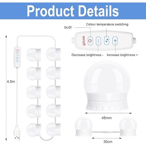 LED Mirror Light, Dressing Table Light, 3 Colours, LED Dressing Table, Makeup Light, Vanity Light, for Cosmetic Mirror, Bathroom Mirror (1/4)