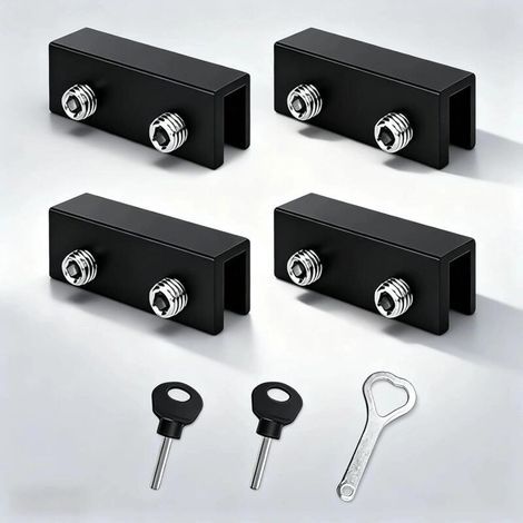 Serrure de Fenêtre Coulissante Noire, 4 Pièces Butée de Serrure de Porte et Fenêtre Réglable, Serrure de Fenêtre avec Deux Types de Clés, adaptée aux Portes et Fenêtres Coulissantes (1/5)