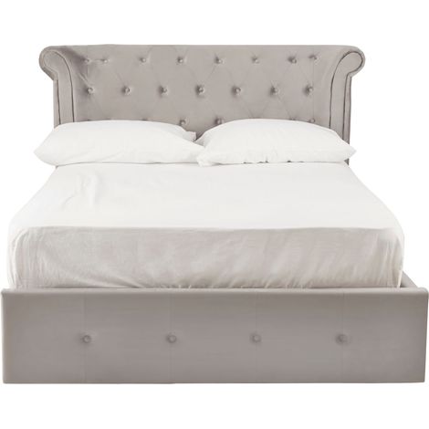 Interiors By Premier Elegant Steel Velvet Double Bed, Minimalist Double Bed For Bedroom, Velvet Upholstered Stud Detail Bed (1/5)