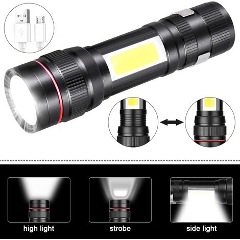 Torcia LED ricaricabile, 800LM 3 modalità e torcia con zoom, luce tattica COB portatile per regalo per bambini/campeggio/escursionismo/emergenza/officina/interruzione di corrente (2 pezzi) [classe ene (1/4)