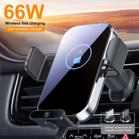 Support de téléphone pour voiture, chargeur sans fil à charge rapide, fixation rapide pour grille d'aération, antidérapant et résistant aux chocs argent (1/5)