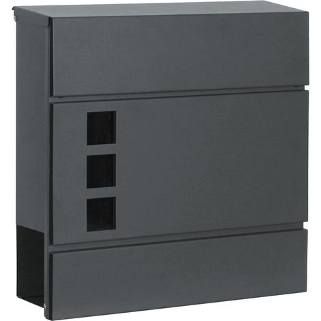 Briefkasten Jules Anthrazitfarbener Wandbriefkasten mit Sichtfenstern und Zeitungsfach