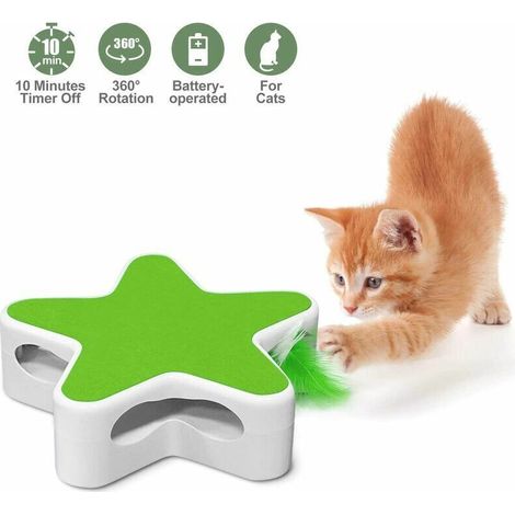 Fournitures pour animaux de compagnie Jouets pour chat Électrique Smart Self-Hi Feather Funny Cat Stick (Blanc et Vert) (1/4)