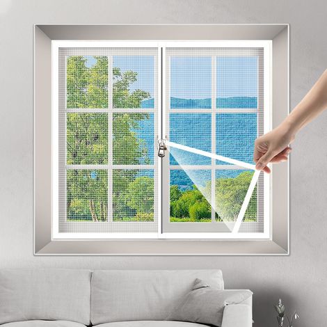 Mosquitera autoadhesiva para ventanas, con cremallera, de malla fina, 100 x 150 cm, blanca. (1/4)