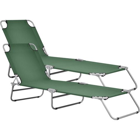Set di 2 sdraio reclinabili acciaio poliestere argento opaco verde scuro 030006432