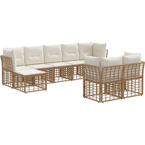 Set di divani da esterno Naturale e Bianco Crema Poliestere vidaXL