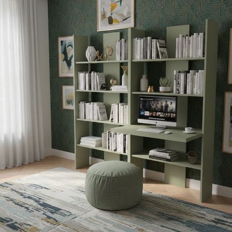 Libreria con scrivania integrata - Ideale per studio, cameretta o soggiorno - Salvia