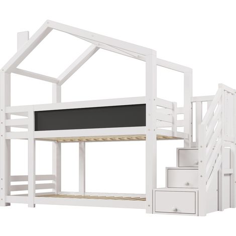 CAIziLit cabane 90x200 cm, cheminée, rangement, tableau noir, sommier inclus (1/5)