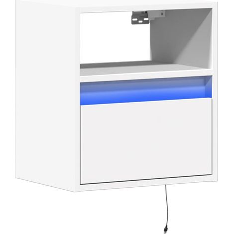 Mesita de noche de pared con luces LED y cajón 41 x 31 x 45 cm madera de ingeniería blanca DEC034164 (1/5)