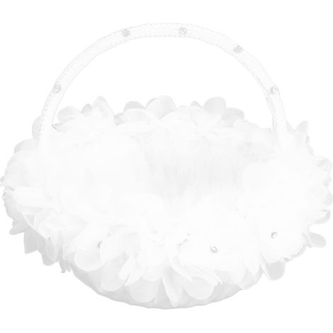 Panier de fleurs de mariage avec plumes d'autruche artificielles et pétales de dentelle, paniers de fleurs de mariage de style western, accessoires de photographie pour mariage (1/5)