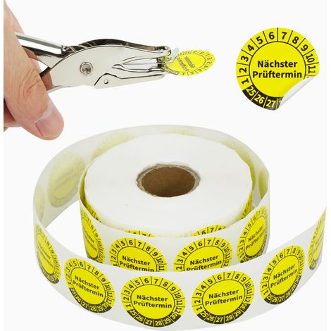 Plaquettes de Test Jaunes Autocollantes - 30 mm Lot de 1000 Plaques de Test Autocollantes avec Perforateur, Plaque de Contrôle Pluriannuelles pour Appareils électriques, Contrôle de la Durée de Vie (1/5)