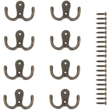 (Bronze) 8 Pieces Metal Double Hook Screws Hooks and Coat Hooks Storage for Home Shelves Drawers Lockers Bath (1/5)