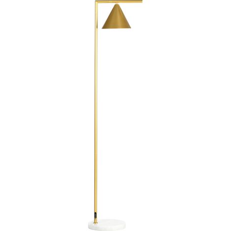 Lampadaire sur pied salon acier avec abat-jour conique orientable base marbre 40W 35 x 26 x 153 cm doré (1/4)