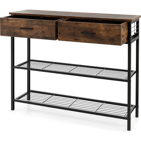 Consola 100 x 30 x 81,5 cm con 2 cajones y 2 estantes estilo industrial metal marrón 200013844