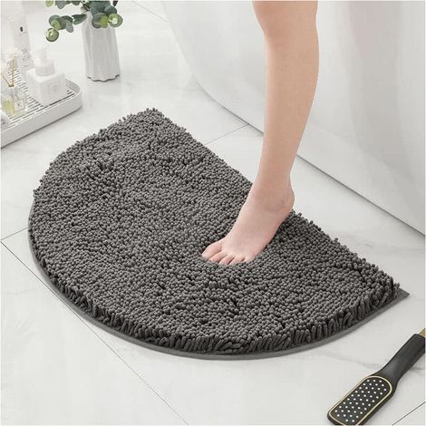 Tappetino da bagno semicircolare in microfibra di ciniglia, antiscivolo, super assorbente, ad asciugatura rapida, morbido con pelo lungo, lavabile in lavatrice.