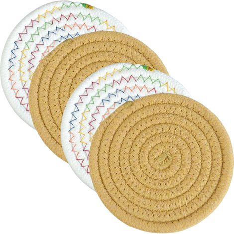 4 dessous de plat résistants à la chaleur, en coton et non-tissé, 18 cm, pour plats chauds, casseroles et poêles, protection de plans de travail (1/5)