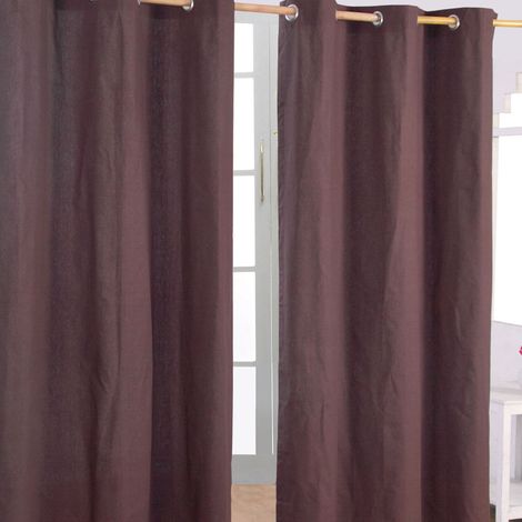 Homescapes Paire de rideaux à œillets Uni Chocolat 100% coton 117 x 137 cm