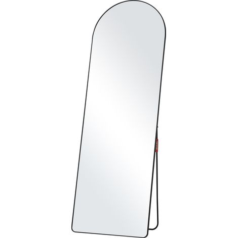 Miroir pleine longueur arqué, 1650x558 mm, grand miroir de sol mural à suspendre en verre trempé avec support, cadre en alliage d'aluminium, miroir de dressing complet pour salon, chambre, noir (1/5)