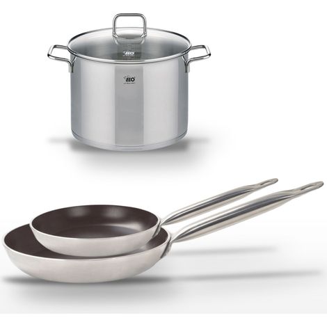 Lot Poêles 24cm et 28cm avec revêtement céramique sans PFAS & Faitout 26cm Elo Bistro Line Citrin (1/5)