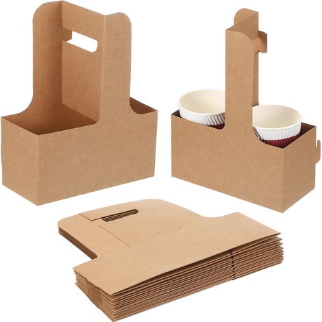 PATIKIL Porte-Gobelet à 2 Tasses avec Poignée, 10 Paquets de Porte-Gobelets en Carton Kraft à Emporter pour Café, Porte-Gobelet Jetable Portable, Marron