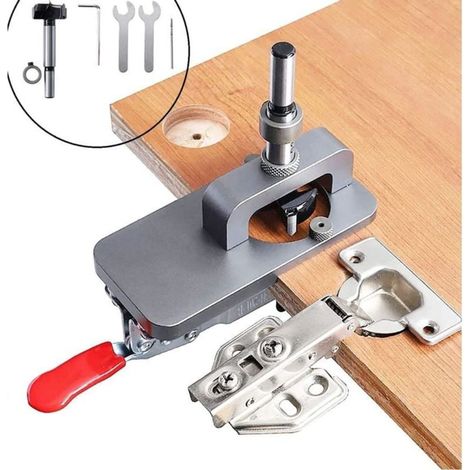 Gabarit de charnière de 35 mm - Gabarit de charnière pour cadre de porte - Gabarit de charnière invisible - Perforateur - Guide de perçage pour le bricolage en menuiserie (1/4)