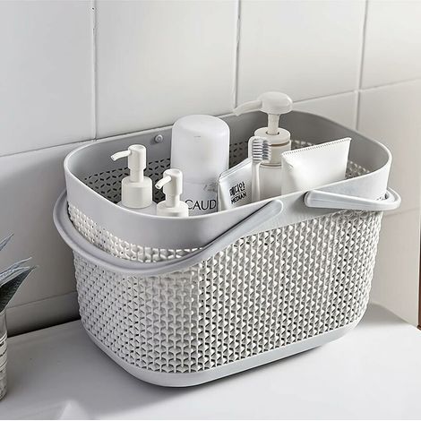 Panier de douche portable, panier de rangement en plastique avec poignées, bacs de rangement pour cuisine, salle de bain, dortoir universitaire, gris--TRIMEC