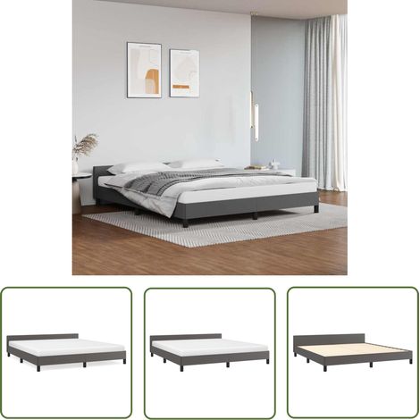 The Living Store Bettgestell mit Kopfteil ohne Matratze Grau 160x200 cm - Bettesrahmen - Doppelbett - Kopfteil - Kunstleder - Grau (1/5)