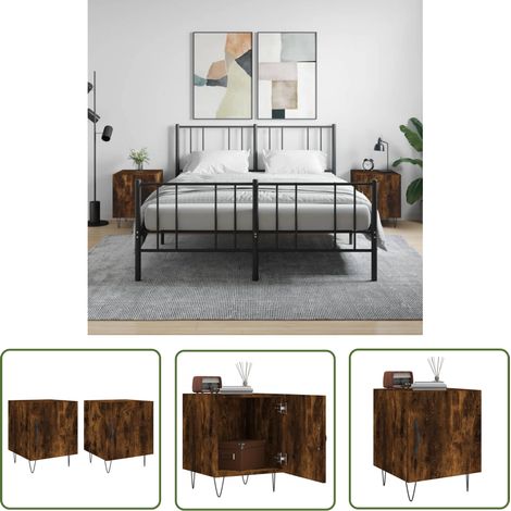 The Living Store Tables de chevet 2 pcs chêne fumé 40x40x50 cm bois d'ingénierie - Table De Chevet - Meuble De Chambre - Armoire De Chevet - Commode - Design Moderne (1/5)
