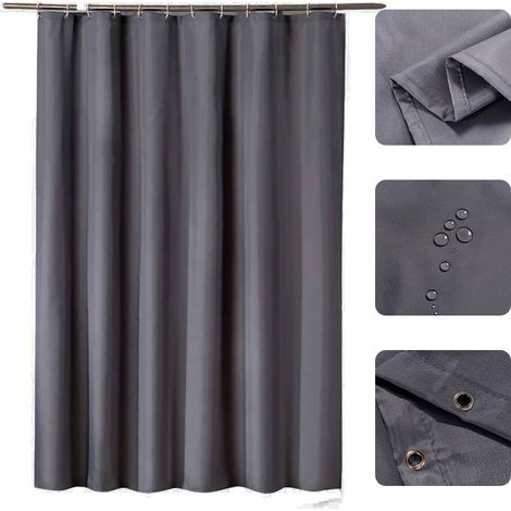 1-teiliger wasserdichter Duschvorhang aus Polyester, schimmelresistent, Schwarz/Weiß/Grau (120x180cm-240x200cm) mit 8-16 Haken (1/5)