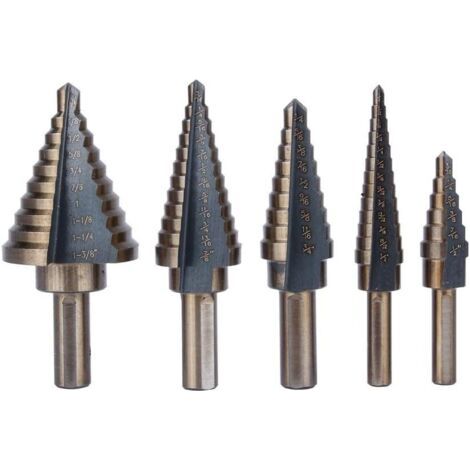 Drill Titanium Bit Set 5pcs Grande Cobalt HSS étape Titane cône de Forage Trou bit Set Outil for la tôle avec boîtier