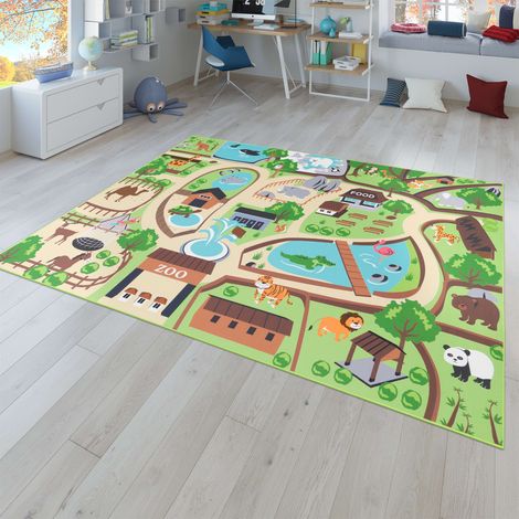 Tapis enfant antidérapant pour chambre garçon/fille, motif route 120 cm x 160 cm x 4 mm, Beige, Rectangulaire