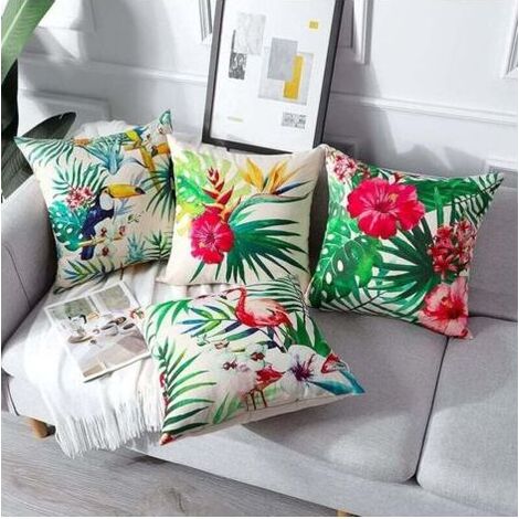 Housse De Coussin Extérieur Lot De 4 Imperméable Motif Tropical Plantes Fleurs Oiseaux Pour Salon Jardin Patio 45x45cm (1/5)
