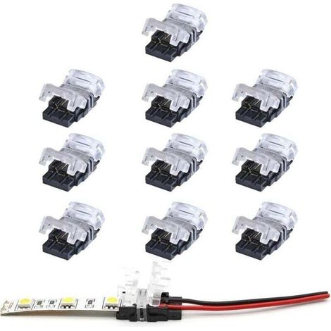 Connecteur bande led 2 broches,Lot de 10 Connecteurs de Ruban LED à 2 Broches pour Bande LED SMD 5050/3528 Couleur Unique Imperméable et Non-Imperméable de 10mm (1/4)