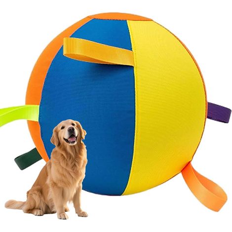 Balle de Jeu Gonflable pour Chien avec Sangles Interactives Grand Ballon Éducatif et Résistant pour Animaux de Compagnie Jouet d'Extérieur Anti-Ennui Multicolore 25cm (1/5)