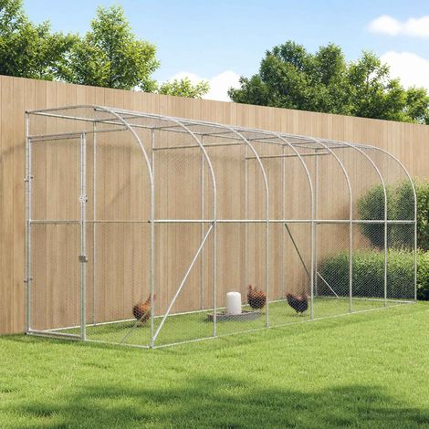vidaXL Poulailler contre le mur Argenté 600 x 150 x 215 cm (1/5)