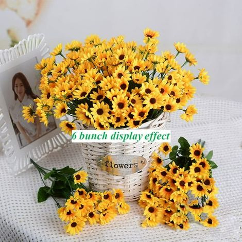 Bouquet de 6 tournesols artificiels, fleurs artificielles, faux tournesols, décoration florale, bouquet pour la maison, hôtel, mariage, bureau, jardin, artisanat, décoration artistique, 33 cm (1/5)