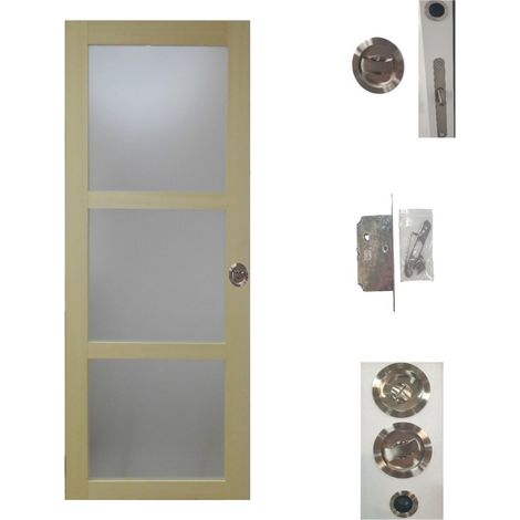 Porte Coulissante bois Ayous Vitree H204 x L93 + serrure a condamnation (1/4)