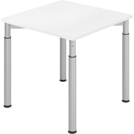 bümö Schreibtisch Serie-Y Quadrat: 80 x 80 cm  Weiß Silber