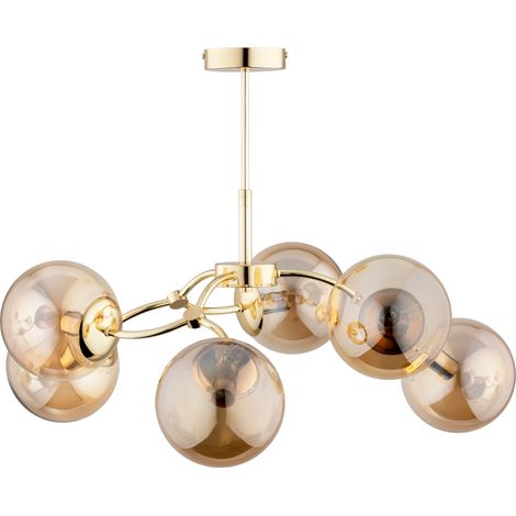 Plafonnier glamour doré boules ambre 6xE14 Avanti Alfa (1/2)