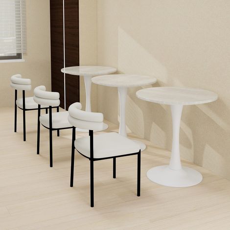 Table ronde ø70 cm marbre blanc veiné style mid-century 2-4 personnes (1/5)