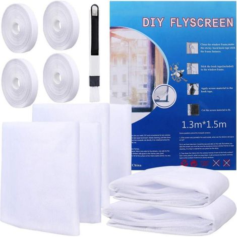 Fliegengitter Fenster 4er-Set 130x150 cm mit Klettband, Insektenschutz weiß (1/5)
