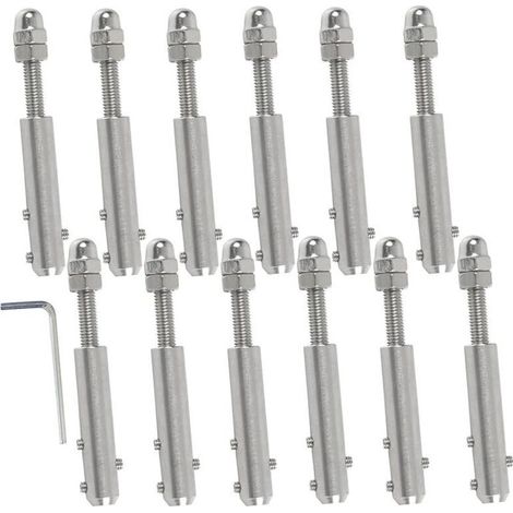 Stainless steel wire rope tensioner, 4 mm, 12-piece set with L-shaped wrench. Fastener for guy wires and steel cables - mm-12 (1/5)
