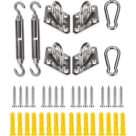 Kit de matériel de voile d'ombrage en acier inoxydable 304 pour installer des voiles rectangulaires et triangulaires pour jardin, pelouse, patio, extérieur en métal (40 pièces) (1/5)