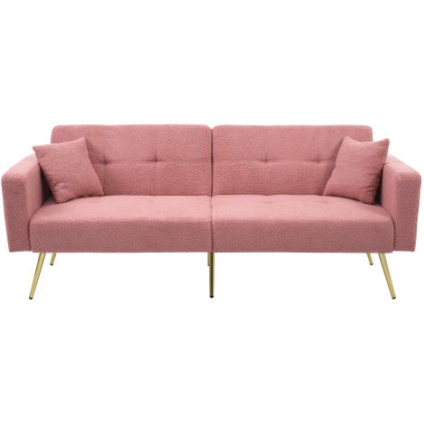Schlafsofa mit Bettfunktion, verstellbarem Winkel, goldenen Beinen, mit Kissen und seitlichen Aufbewahrungstaschen