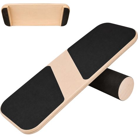 Relaxdays Balance Board, roller, surf trainer, non-slip, stoppers, HxWxD: 3x74x28 cm, birch, natural/black (1/5)