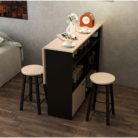 Bartisch-Set 116 x 70 x 89,5 cm aus schwarzem Sperrholz mit Stauraum – MEUBLIV (1/5)