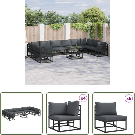 Gartenmöbel -  Gartensofa-set mit Kissen 11 pcs Schwarz Aluminium (1/5)