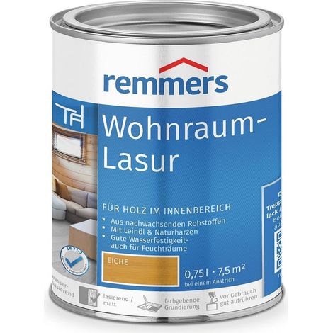 Remmers Wohnraum-Lasur eiche, 0,75 Liter, Holzlasur innen, für Möbel, Böden, Innentüren und Treppen geeignet, mit Abperleffekt (1/4)