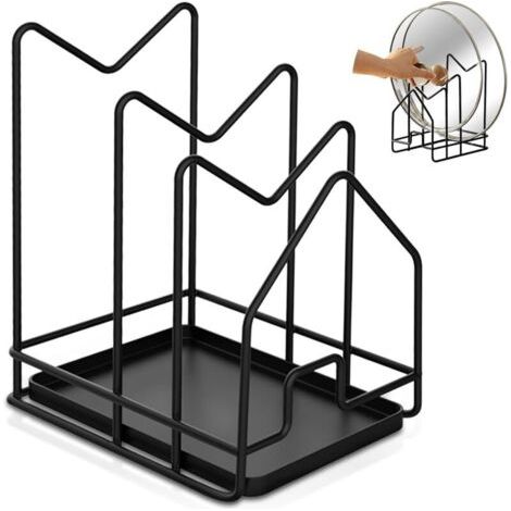 Support de planche à découper en métal noir avec égouttoir, support pour couvercle de casserole, support pour planche à découper, support de rangement pour couvercle de casserole pour ranger les (1/5)