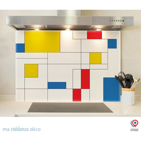 Fond de hotte : Mondrian - Verre trempé - 70 cm - 60 cm (1/5)